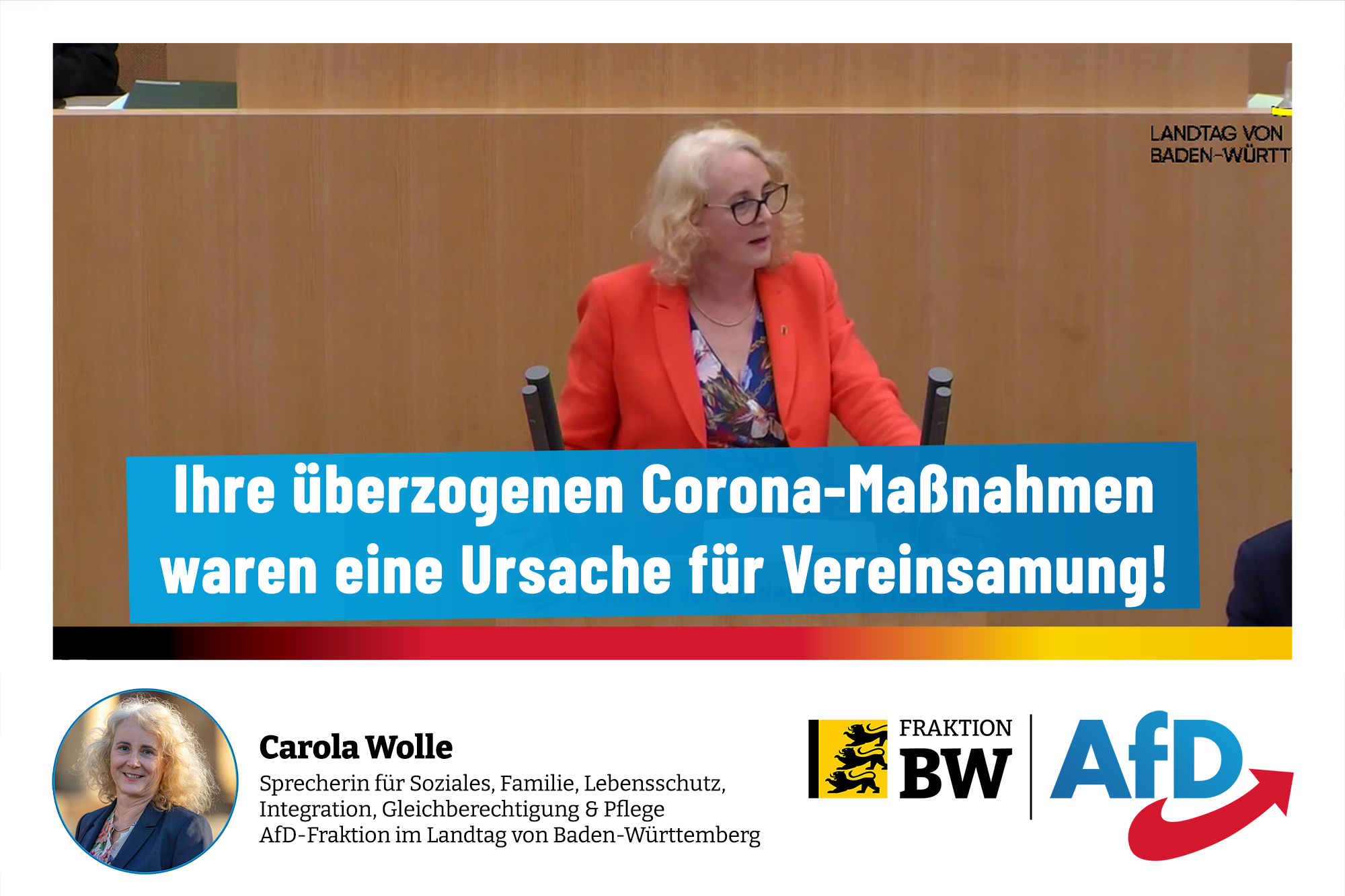Plenarrede Carola Wolle: überzogene Corona-Maßnahmen sind Einsamkeitsursache!